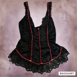 tosca lingerie lace flare and red rose stitching tank top